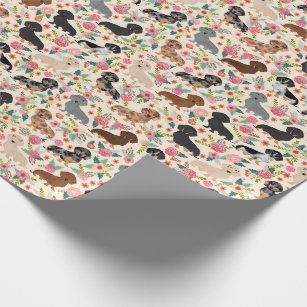dachshund florals wrapping paper