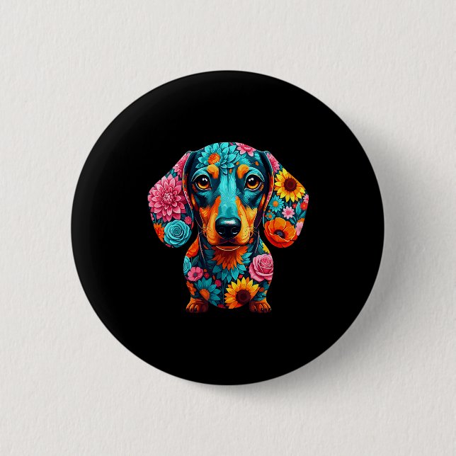 Dachshund Flower Funny Dog  Button (Front)