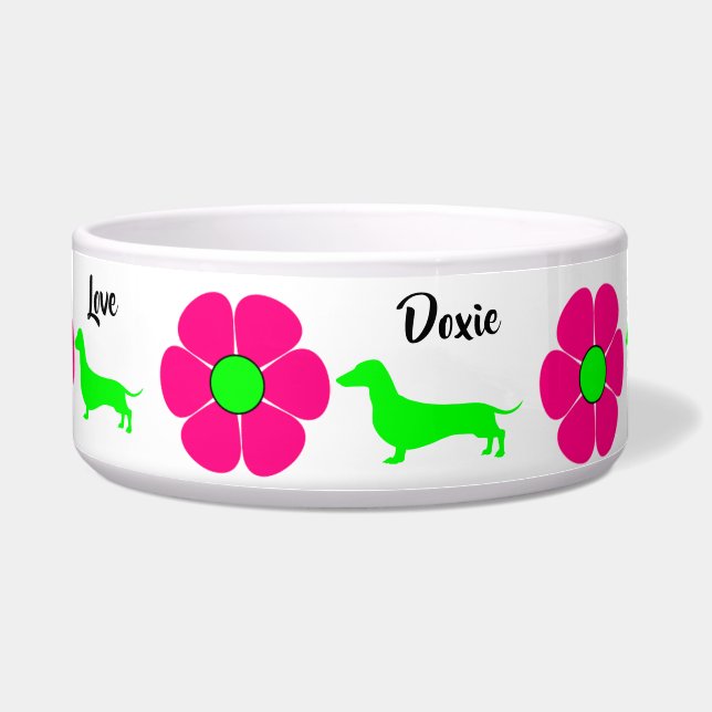 Dachshund Food Dish Pink Doxies (Front)