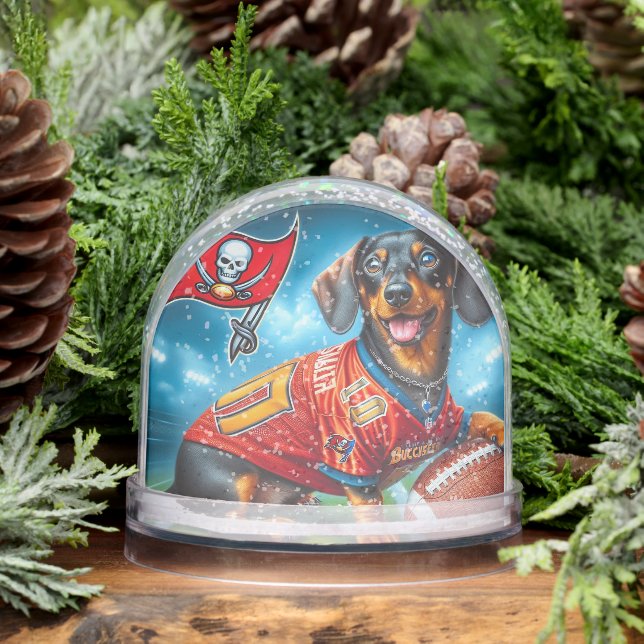 DACHSHUND FOOTBALL PLAYER SNOW GLOBE (Winter)