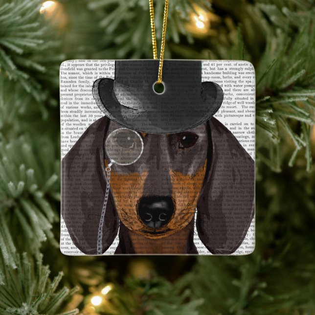 Dachshund, Formal Hound and Hat Ceramic Ornament (Tree)