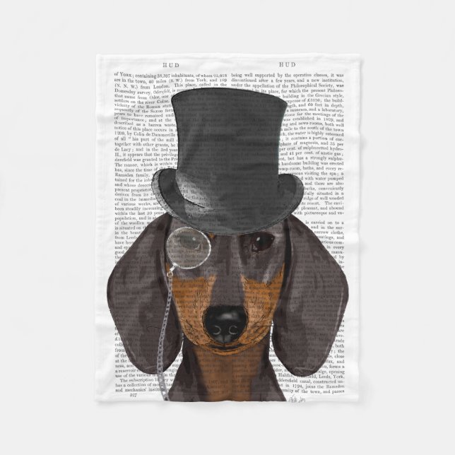 Dachshund, Formal Hound and Hat Fleece Blanket (Front)