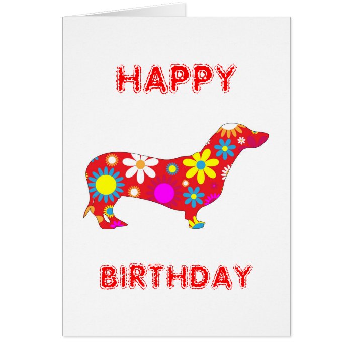 Dachshund funky floral dog happy birthday card