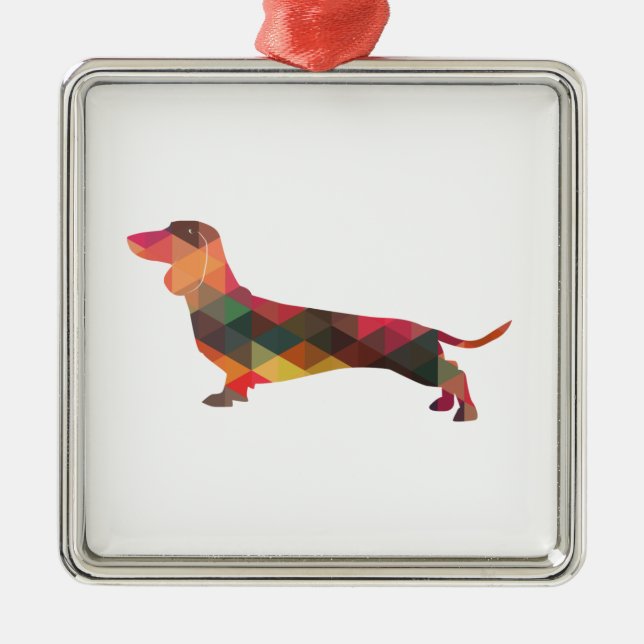Dachshund Geometric Pattern Silhouette Metal Ornament (Front)