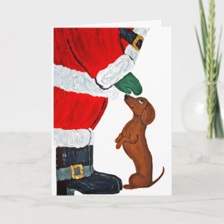Dachshund getting a pet from Santa Invitation
