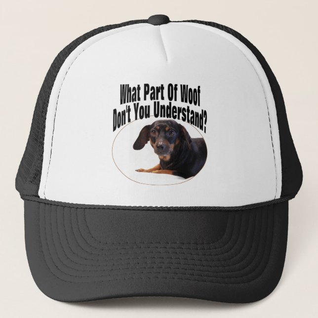 Dachshund Gifts - Woof Trucker Hat (Front)
