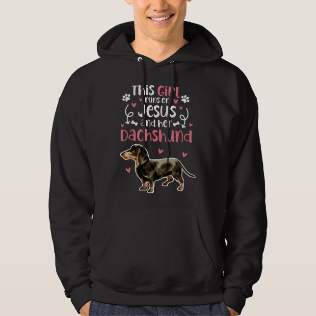 Dachshund Girl Runs On Jesus And Dachshund Hoodie (Front)