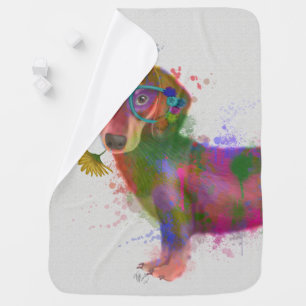 Dachshund & Glasses Rainbow Splash Baby Blanket
