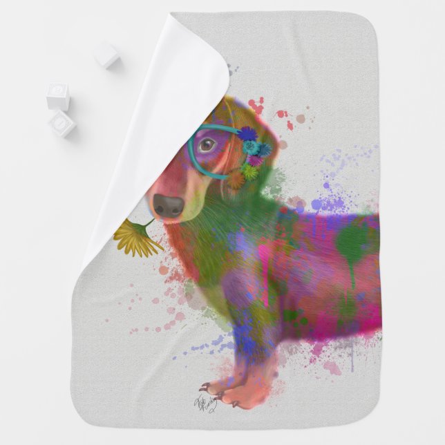Dachshund & Glasses Rainbow Splash Baby Blanket (In Situ)