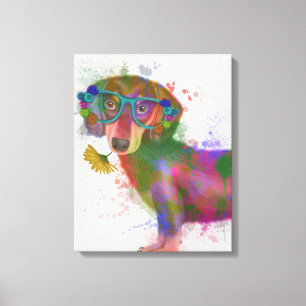 Dachshund & Glasses Rainbow Splash Canvas Print
