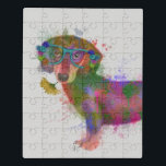 Dachshund & Glasses Rainbow Splash Jigsaw Puzzle<br><div class="desc">This watercolor print features a colorful portrait of a dachsund in teal glasses adorned in flowers | By Fab Funky</div>