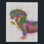 Dachshund & Glasses Rainbow Splash Jigsaw Puzzle<br><div class="desc">This watercolor print features a colorful portrait of a dachsund in teal glasses adorned in flowers | By Fab Funky</div>