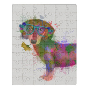 Dachshund & Glasses Rainbow Splash Jigsaw Puzzle