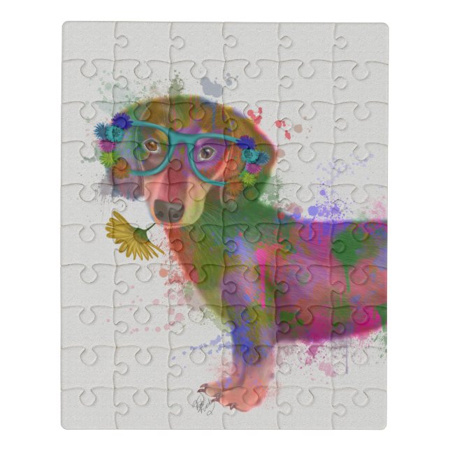 Dachshund & Glasses Rainbow Splash Jigsaw Puzzle (Puzzle Vertical)