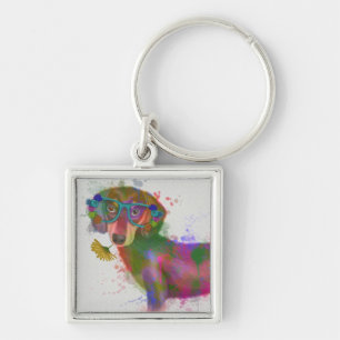 Dachshund & Glasses Rainbow Splash Keychain