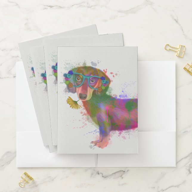 Dachshund & Glasses Rainbow Splash Pocket Folder (In Situ)