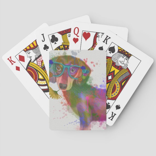 Dachshund & Glasses Rainbow Splash Poker Cards (Back)