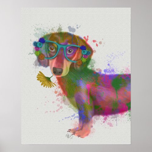 Dachshund  Glasses Rainbow Splash Poster