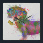 Dachshund & Glasses Rainbow Splash Square Wall Clock<br><div class="desc">This watercolor print features a colorful portrait of a dachsund in teal glasses adorned in flowers | By Fab Funky</div>