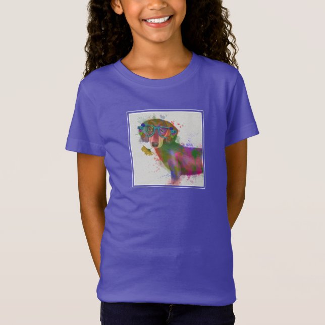 Dachshund & Glasses Rainbow Splash T-Shirt (Front)