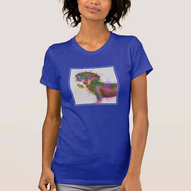 Dachshund & Glasses Rainbow Splash T-Shirt (Front)