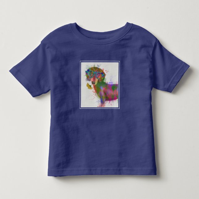 Dachshund & Glasses Rainbow Splash Toddler T-shirt (Front)