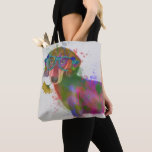 Dachshund & Glasses Rainbow Splash Tote Bag<br><div class="desc">This watercolor print features a colorful portrait of a dachsund in teal glasses adorned in flowers | By Fab Funky</div>
