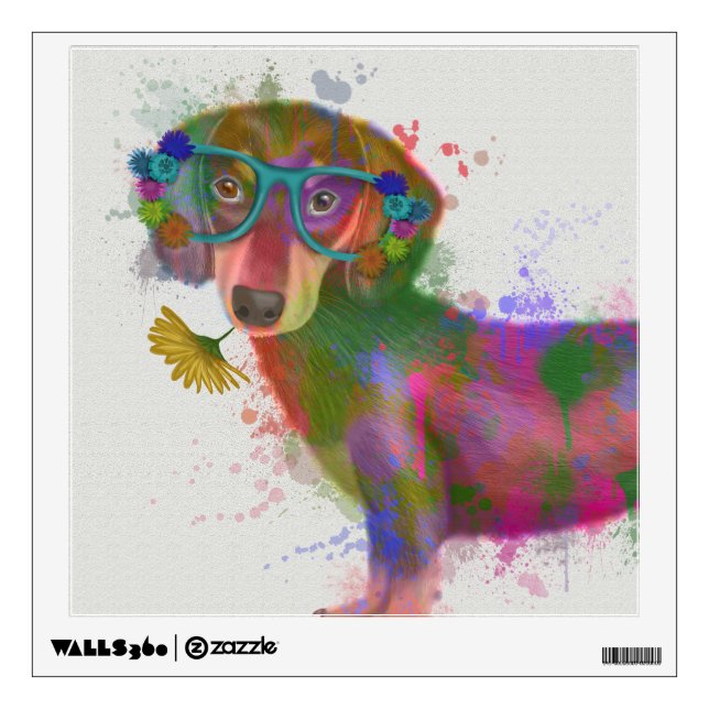 Dachshund & Glasses Rainbow Splash Wall Decal (Front)