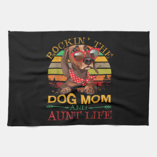 Dachshund Glasses Rockin Dog Mom Gift For Aunt Kitchen Towel