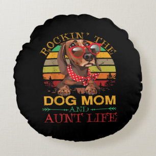 Dachshund Glasses Rockin Dog Mom Gift For Aunt Round Pillow