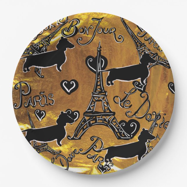 Dachshund Gold Paper Plates (Front)