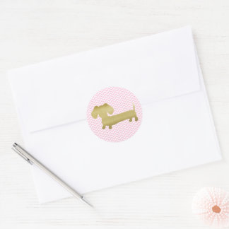 Dachshund Gold & Pink Stickers Wiener Dog Party