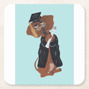 Dachshund Graduate Square Paper Coaster