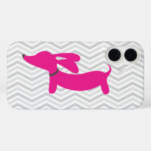 Dachshund + Gray Chevron iPhone 16 Case