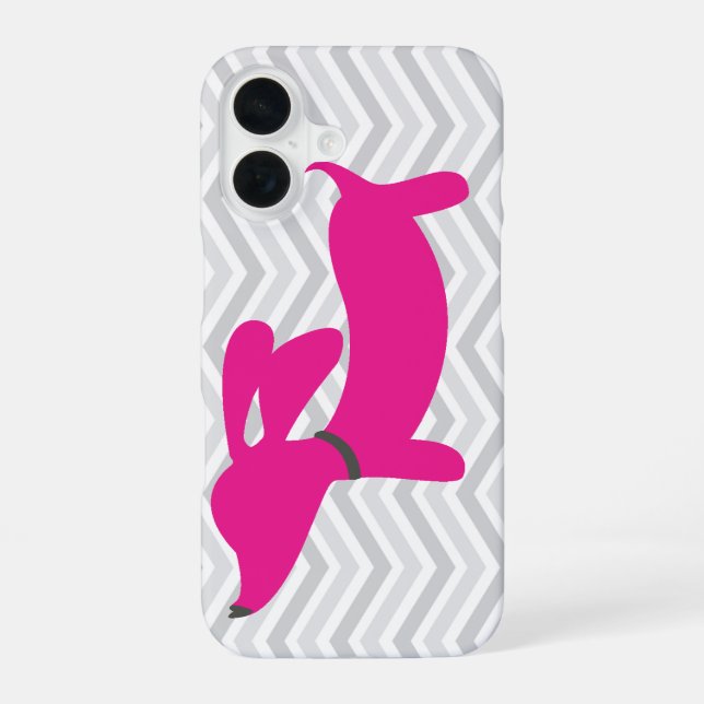 Dachshund + Gray Chevron Iphone Case (Back)