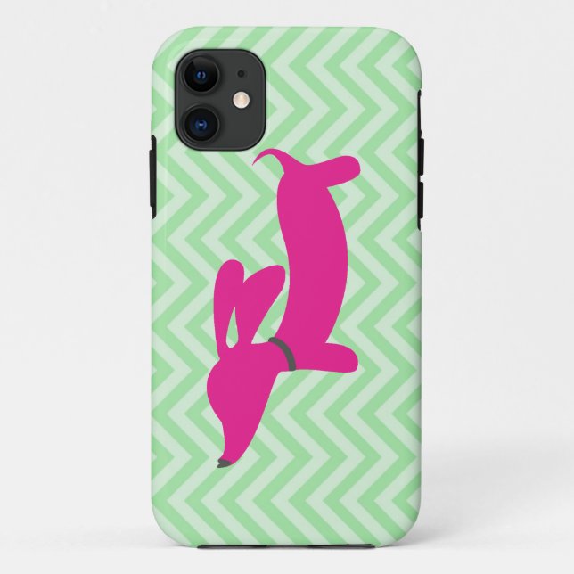Dachshund + Green Chevron Case-Mate iPhone Case (Back)