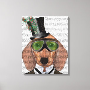 Dachshund Green Goggles Top Hat Canvas Print