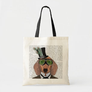Dachshund Green Goggles Top Hat Tote Bag
