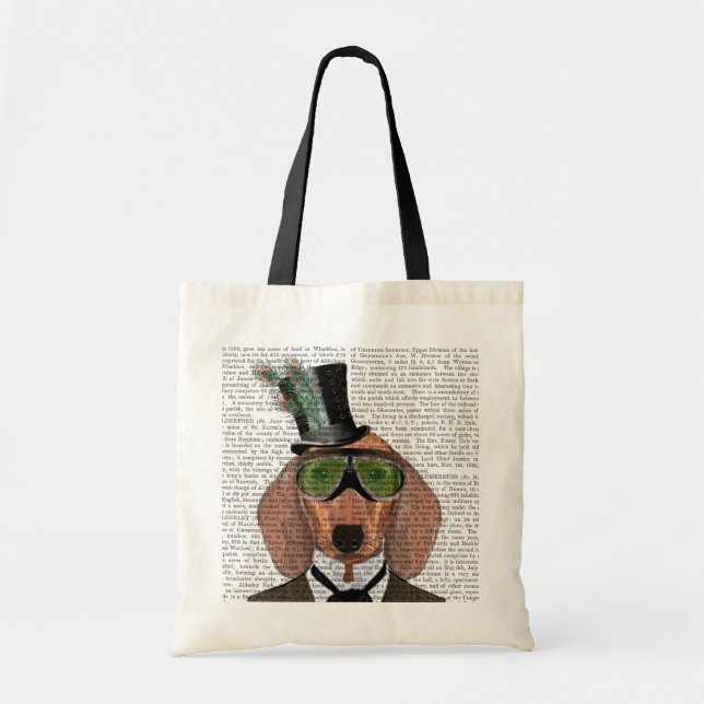 Dachshund Green Goggles Top Hat Tote Bag (Front)