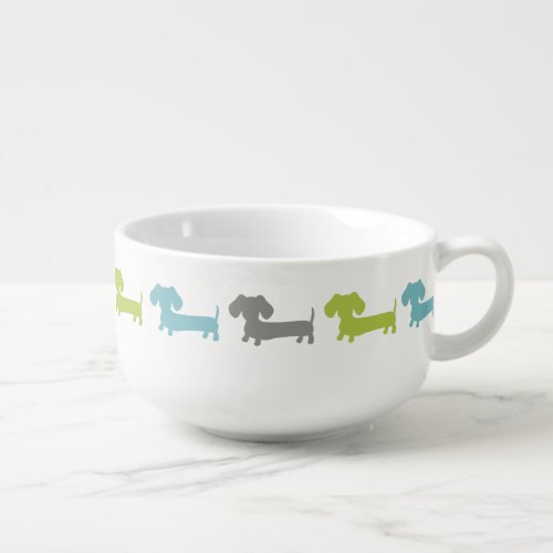 Dachshund Green Gray Aqua Soup Bowl Mug