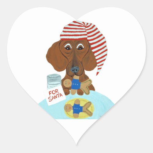 Dachshund Guarding Santas Cookies Heart Sticker