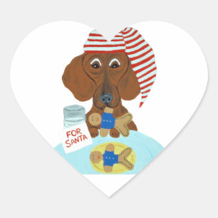 Dachshund Guarding Santa's Cookies Heart Sticker