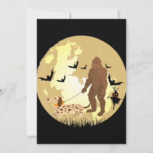 Dachshund Halloween Bigfoot Walking A Dachshund Holiday Card
