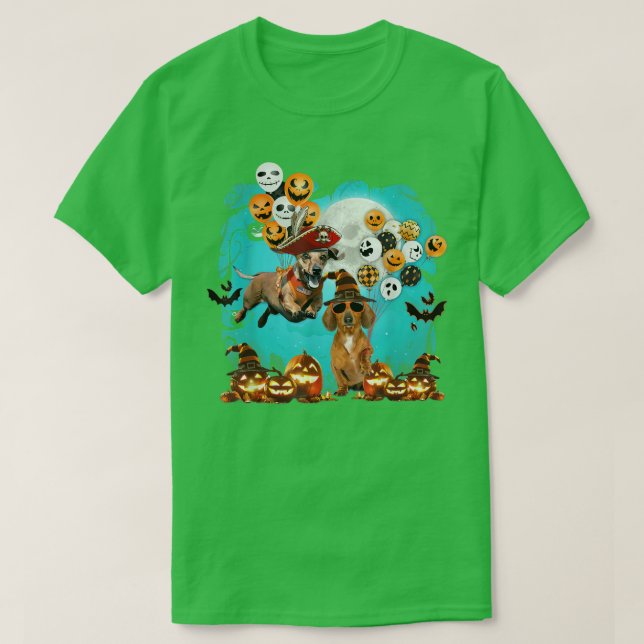 Dachshund Halloween Eve Spooky Pumpkin Balloon Moo T-Shirt (Design Front)