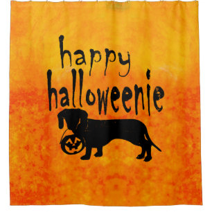 Dachshund Halloween Orange and Black Shower Curtain