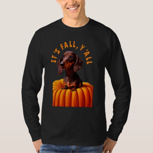 Dachshund Halloween Pumpkin Its Fall Yall Dog De T_Shirt