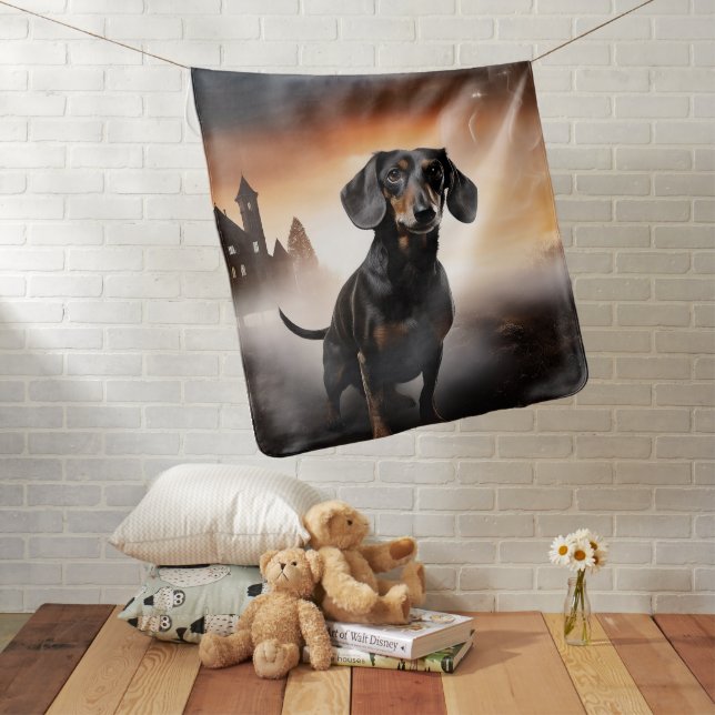 Dachshund Halloween Scary Baby Blanket (In Situ)