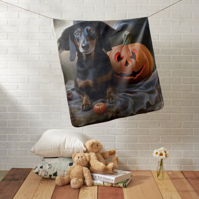 Dachshund Halloween Scary Baby Blanket (In Situ)