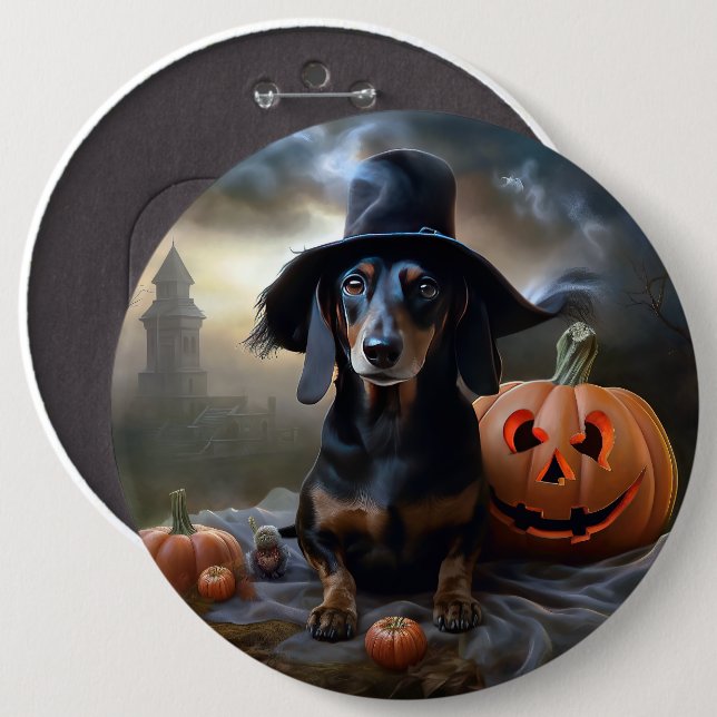 Dachshund Halloween Scary Button (Front & Back)