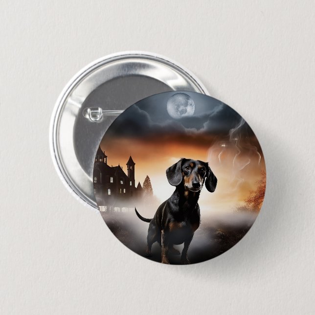 Dachshund Halloween Scary Button (Front & Back)